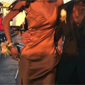 BRONZE ZARA LONG SATIN EFFECT DRESS ZARA BRONZE Champagne